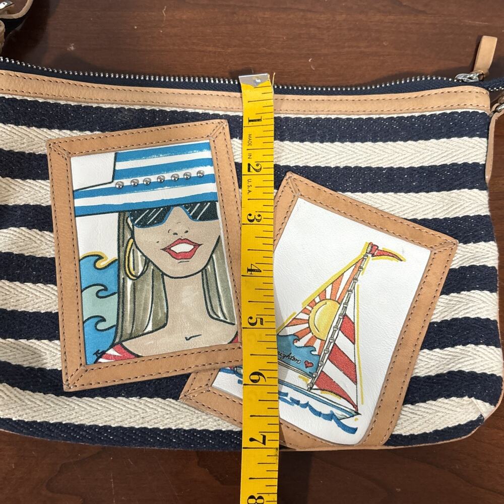 Brighton Fashionista “Laguna” Striped Canvas & Leather Crossbody Pouch Purse med - Picture 12 of 12